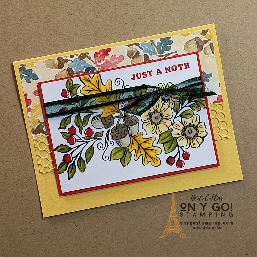 Easy handmade card based on a card sketch and using the new Fond of Autumn stamp set from Stampin' Up!® Get the free downloadable quick reference guide for this card sketch.