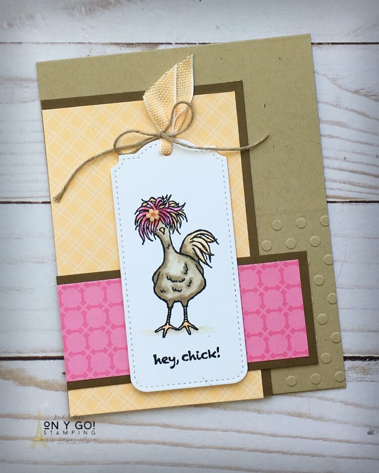 Wild chicken card design. This is the perfect card to send to your bestie or anyone! The Hey Chick stamp set from Stampin' Up! has the cutest flock of whimsical chickens. 