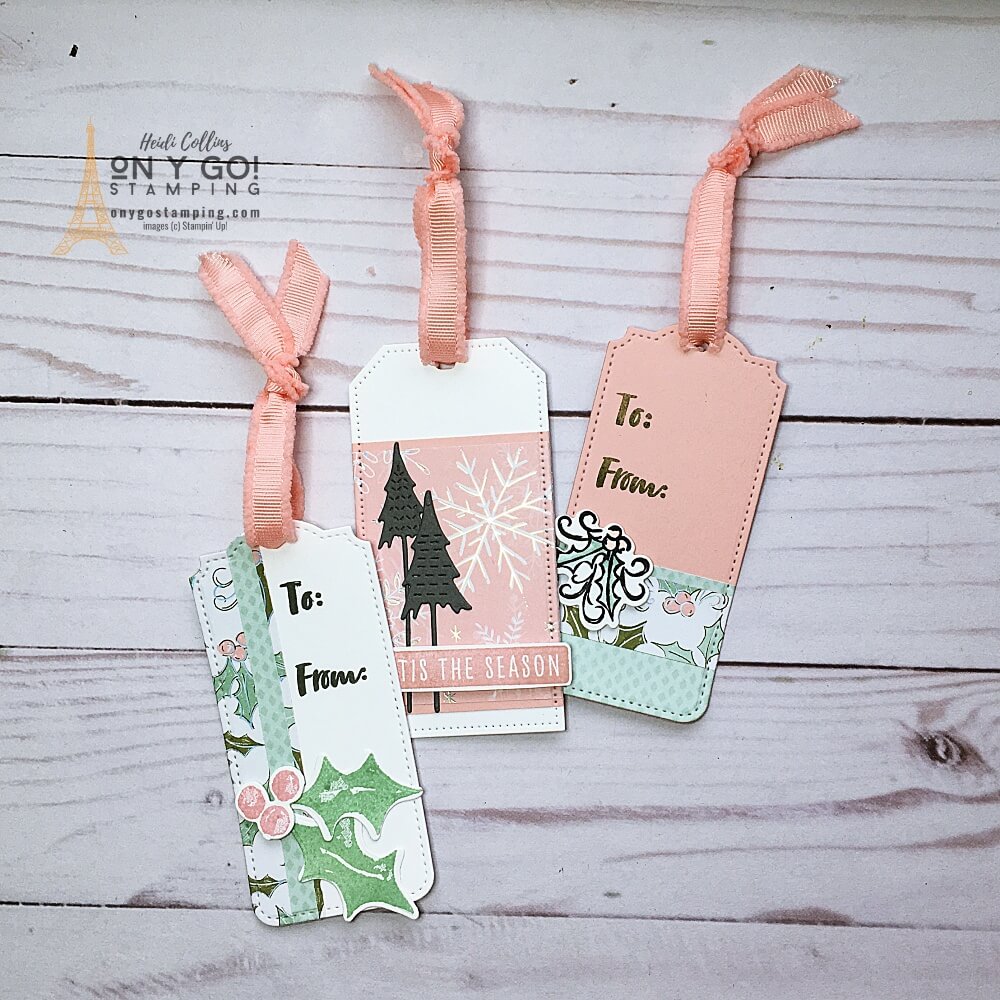Elegant handmade gift tags with the Wonder & Whimsy patterned paper from Stampin' Up! See lots more samples!
