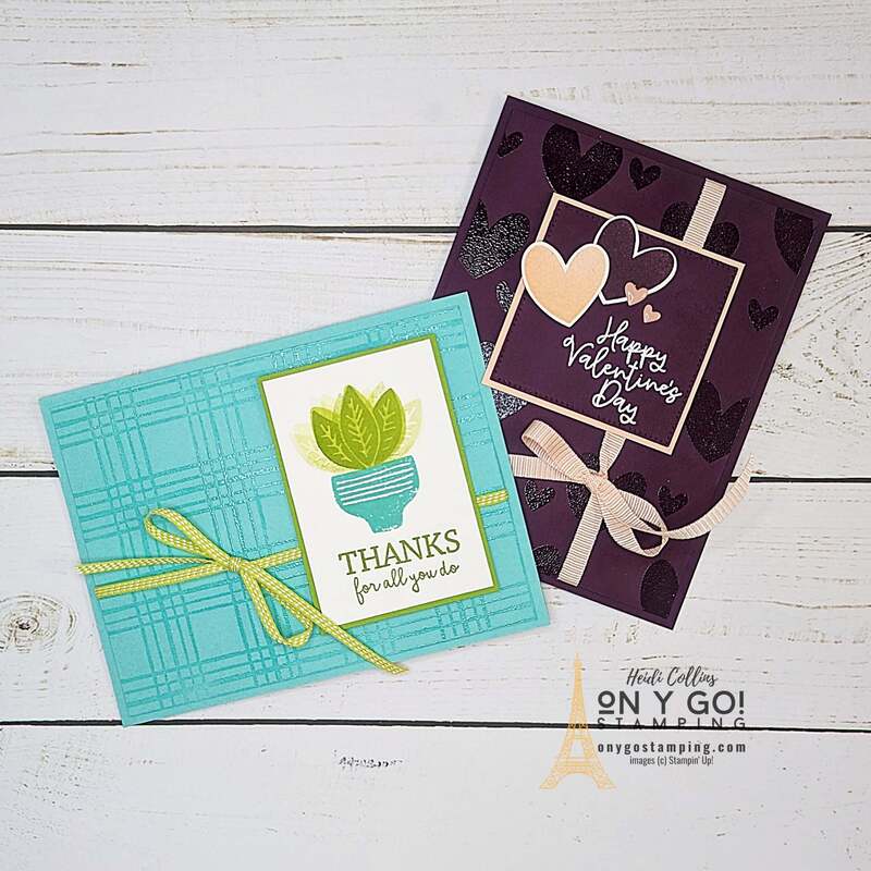 Ready for an easy rubber stamping technique? Try the clear on clear embossing technique for your next handmade card. Create beautiful, subtle backgrounds like on these cards featuring the Bee My Valentine, Planted Paradise, and Sketched Plaid stamp sets from Stampin' Up!®️ See the video tutorial!