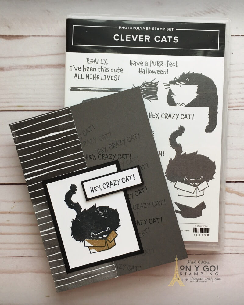 Simple Stamping card idea with the NEW Clever Cats stamp set. This card design uses only stamps, ink, and paper. Plus, it uses the Beautifully Penned pattern paper that you can get for FREE during Sale-A-Bration from Stampin' Up!