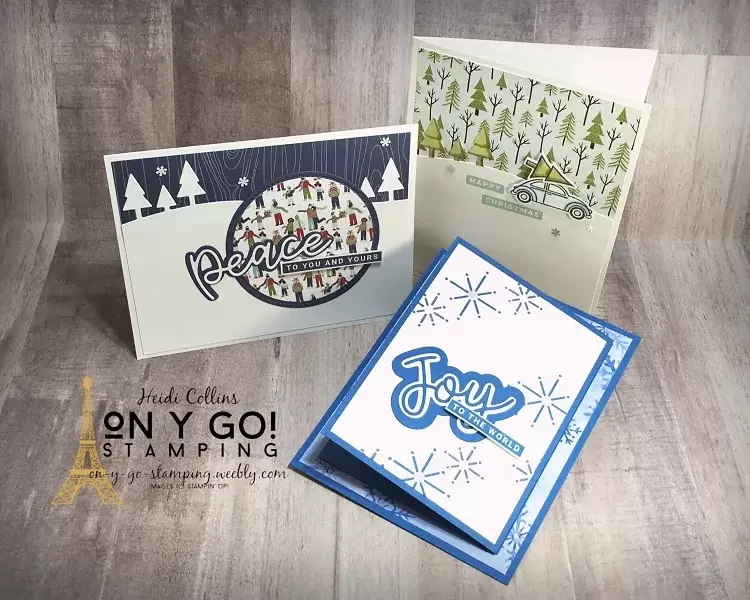 3 holiday card ideas using the Coming Home and Peace and Joy stamp sets from Stampin' Up! including a gift card holder.