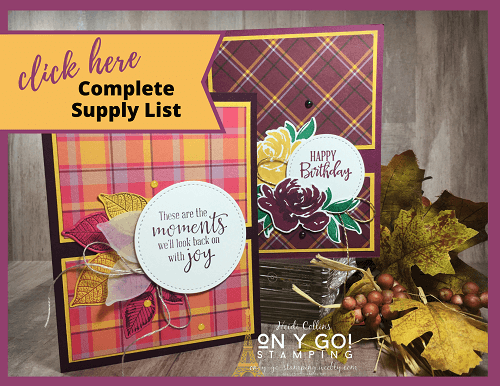 Complete supply list for an easy card making idea using the Plaid Tidings patterned paper and Rooted in Nature and All Things Fabulous stamp sets from Stampin' Up!