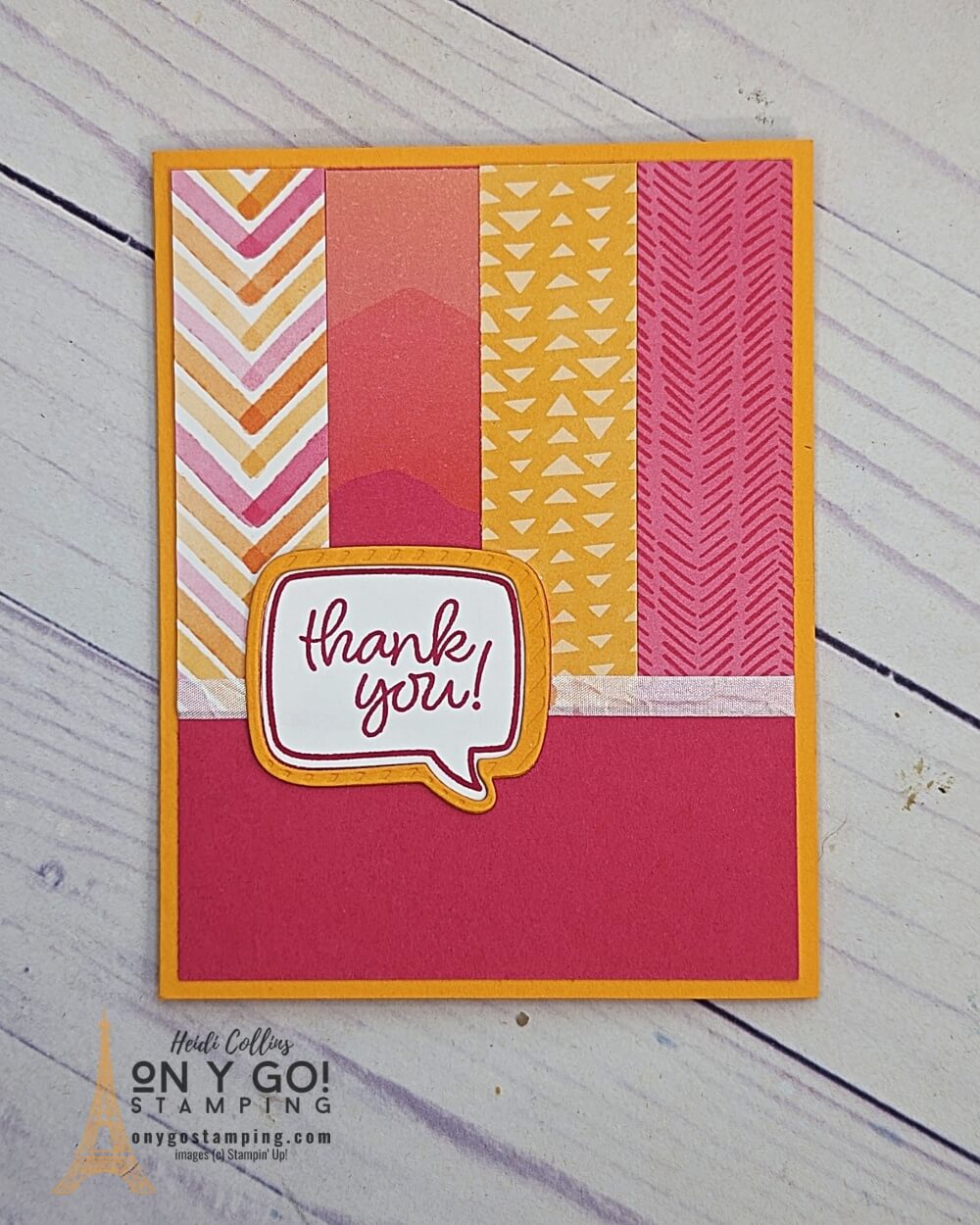 Handmade thank you card with the Conversation Bubbles stamp set and dies and the Enjoy the Journal patterned paper from Stampin' Up!®