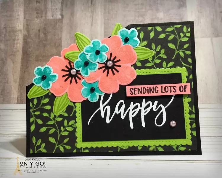 Fun Fold birthday card with the Pretty Perennials stamp set. This gorgeous floral card idea also uses the Flower and Field patterned paper from Sale-A-Bration 2021.