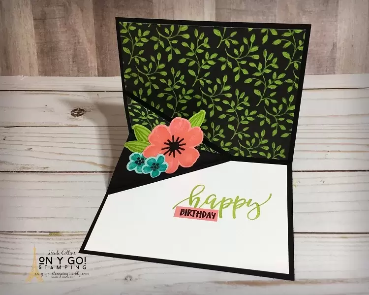 Floral birthday card idea with an easy fun fold. This gorgeous card uses the Pretty Perennial stamp set from the 2021 January-June Mini Catalog and the Flower and Field patterned paper from Sale-A-Bration 2021.