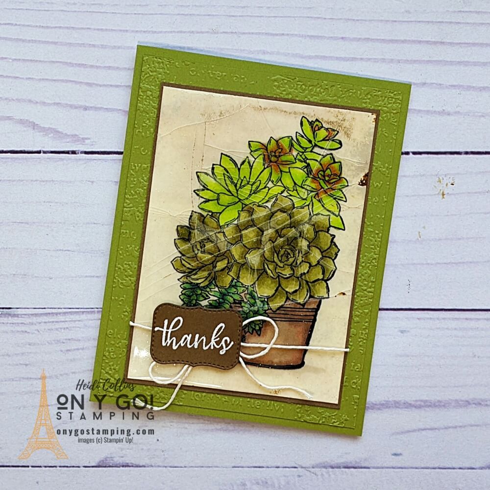 See how to do the Broken Glass Card Making Technique. Sample card design shown with the Simply Succulents stamp set from Stampin' Up!® Get a free quick reference guide for this rubber stamping technique.