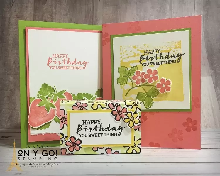 Birthday card samples and a matchbox gift box for Ghirardelli chocolates using the Sweet Strawberry Stamp set from Stampin' Up! These samples use easy watercoloring techniques.