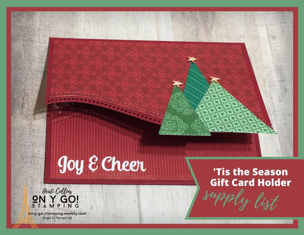 Christmas gift card holder idea using the Stitched Triangle dies, 'Tis the Season patterned paper, and Tree Angle stamp set from Stampin' Up!
