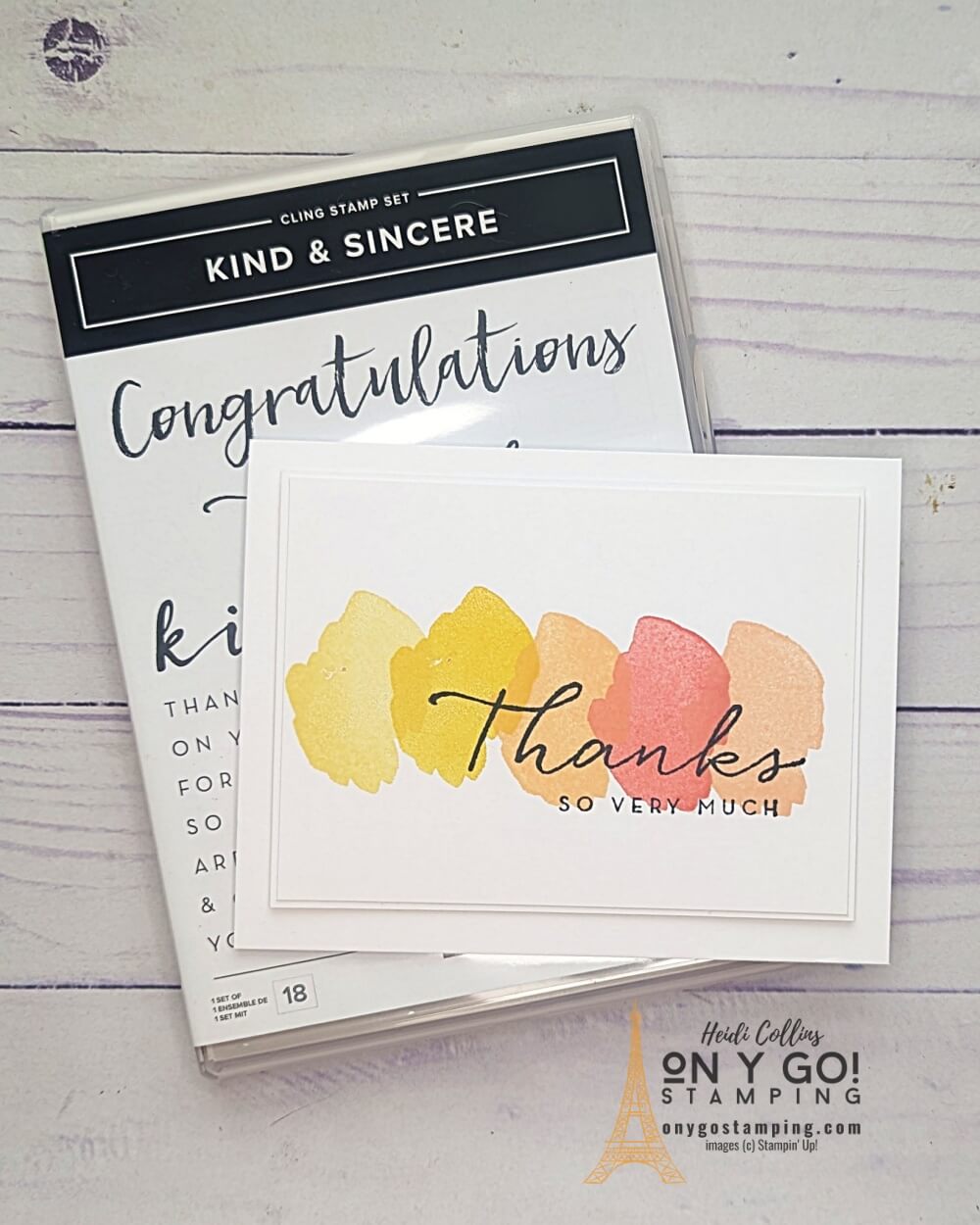 Create a clean and simple handmade thank you card with the NEW Kind and Sincere stamp set from Stampin' Up!® This handmade card also uses the Beautiful Hello stamp set.