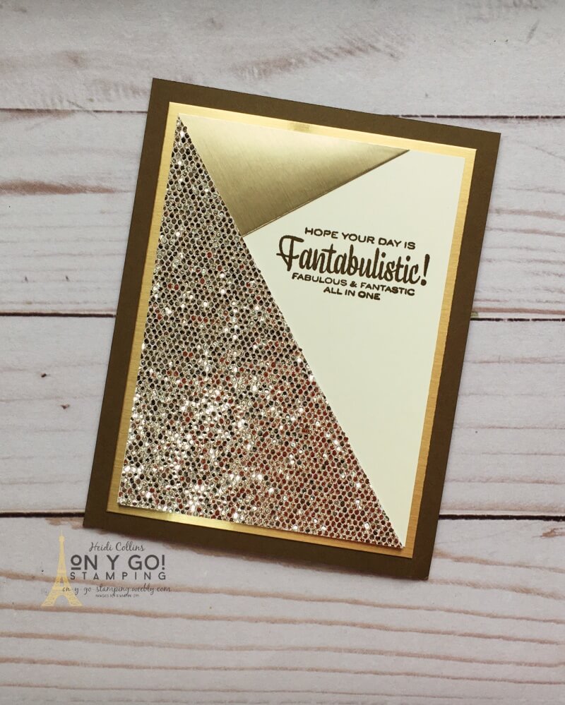 Fabulous sparkly birthday card design that is easy to make! The Be Dazzling specialty paper really sparkles. Get this paper FREE during the Fall 2021 Sale-A-Bration with a qualifying purchase from Stampin' Up! #simplestamping.