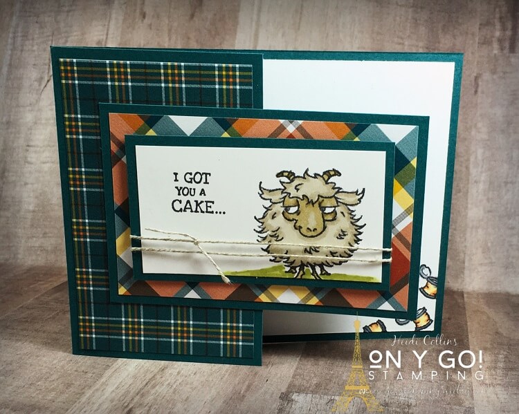 Quick and easy fun fold card using the Way to Goat stamp set and Plaid Tidings patterned paper from Stampin' Up!