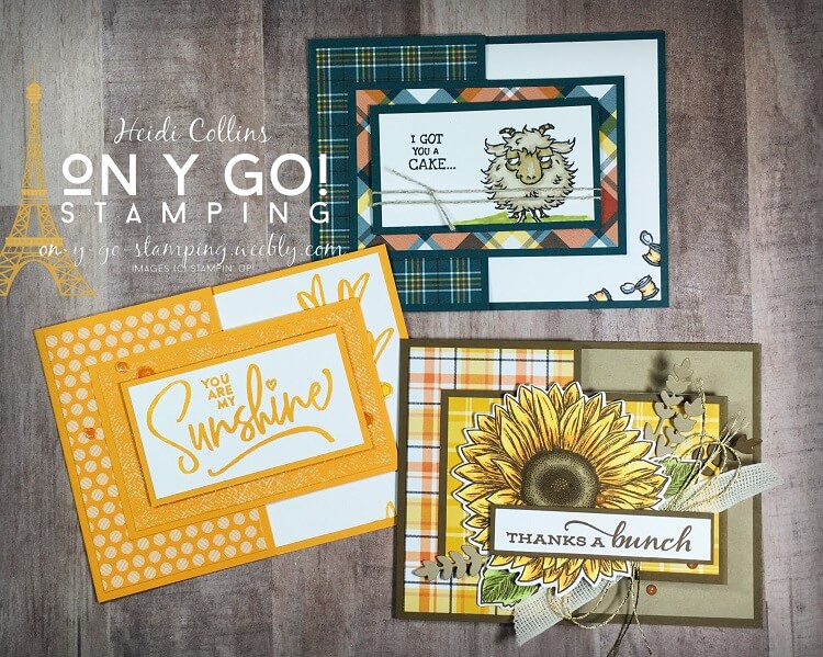 Quick and easy card making idea using a fabulous fun fold card design. These cards use the Way to Goat, Ridiculously Awesome, and Celebrate Sunflowers stamp sets from Stampin' Up!