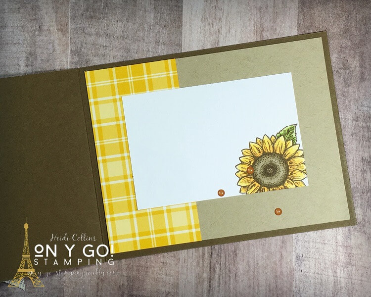 Inside of a Fancy fold Card using the Celebrate Sunflowers stamp set from Stampin' Up! This fun fold card design is quick and easy to make.