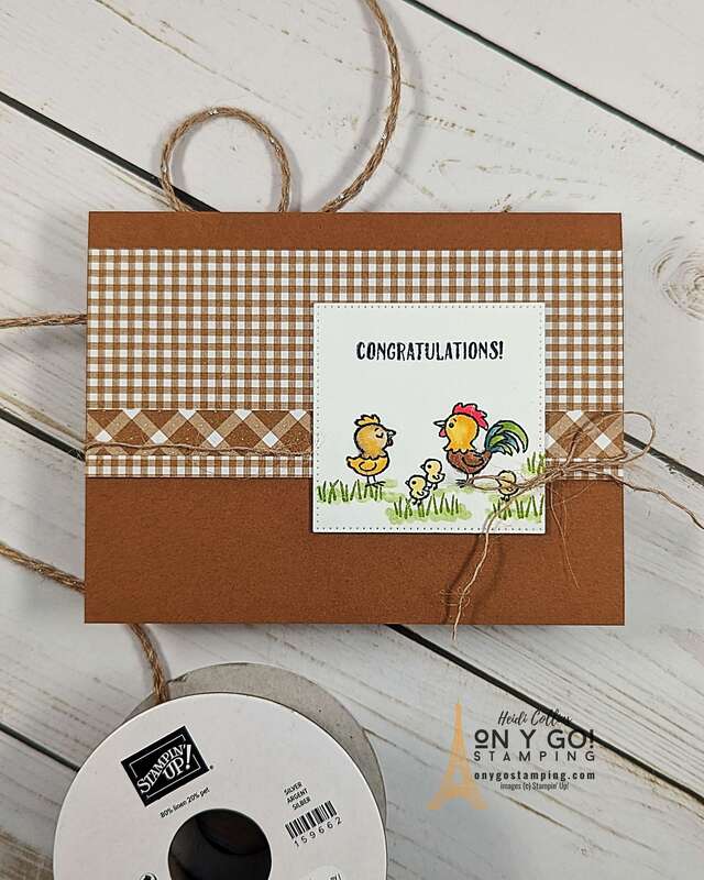 Check out the chickens on this cute handmade card made with the Cutest Cows stamp set and Glorious Gingham patterned paper from Stampin' Up!®️