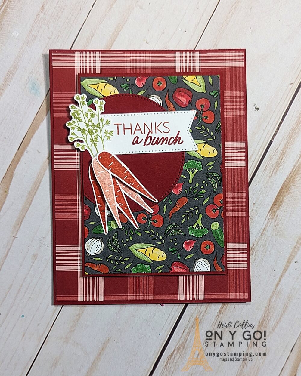 Fun handmade card with the Day at the Farm patterned paper and Thanks a Bunch stamp set. Both of these are Sale-A-Bration 2023 items from Stampin' Up! and will be available for free with a qualifying purchase.