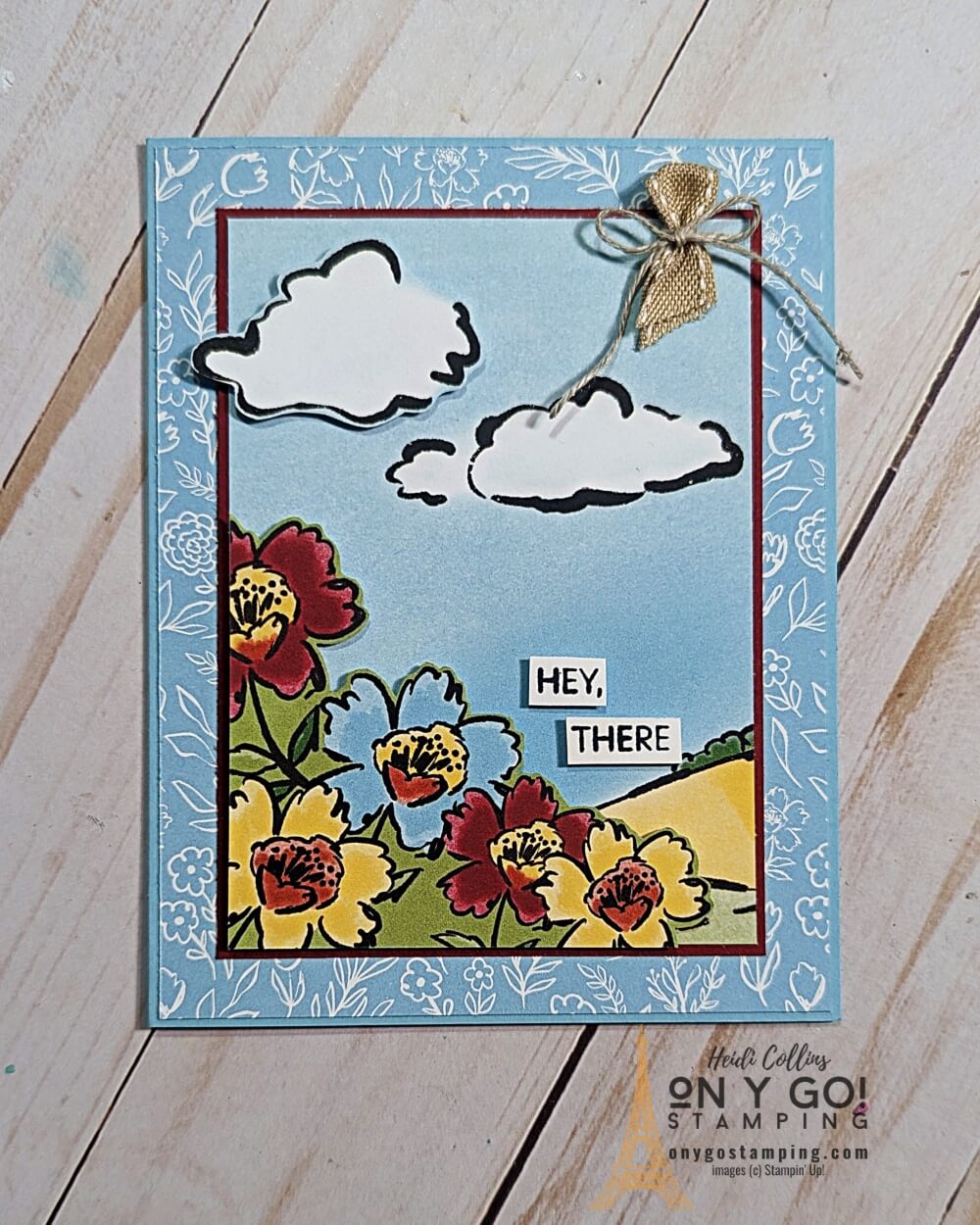 Handmade card using the Day at the Farm patterned paper. This paper will be available for FREE from Stampin' Up!® with a qualifying purchase during Sale-A-Bration 2023.