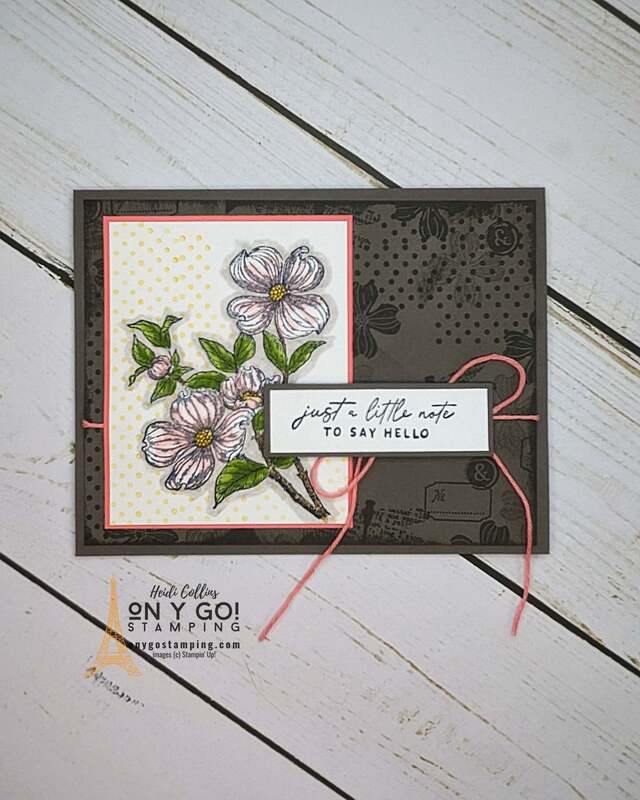 Handmade floral note card made with the Detailed Dogwood stamp set. Create a beautiful collage look with these gorgeous floral rubber stamps.