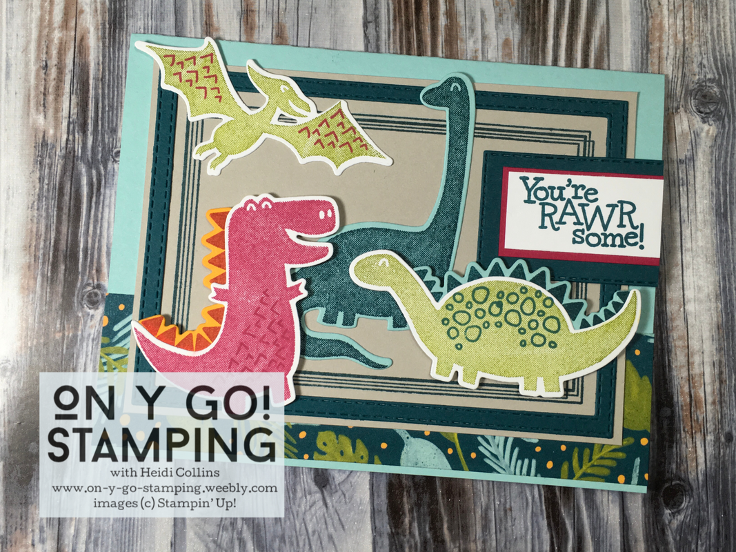 Fun card idea for kids with the Dino Days stamp set from Stampin' Up! This fun stamp set will be discontinued at the end of April.