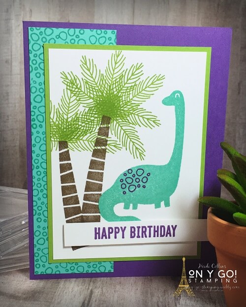 Simple stamping card idea with the Dino Days stamp set from Stampin' Up! This set will retire at the end of April.
