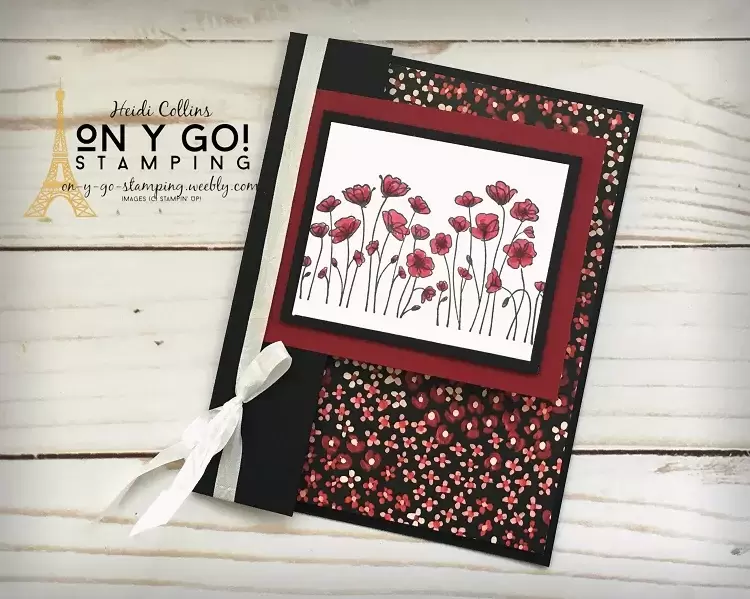 This double front fun fold card uses the Painted Poppies stamp set and the Flower and Field patterned paper from Stampin' Up! This gorgeous patterned paper is available free during Sale-A-Bration.