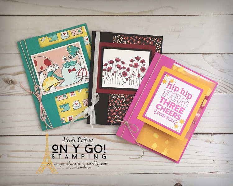 3 fun fold card ideas for a double front card. These sample designs use the new You Are Amazing stamp set and Snail Mail and Flower and Field patterned paper.
