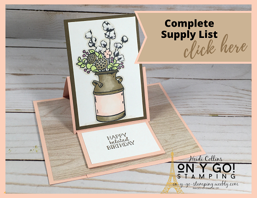 Supply list for the Country Home easel card. This is a quick and easy fun fold card.