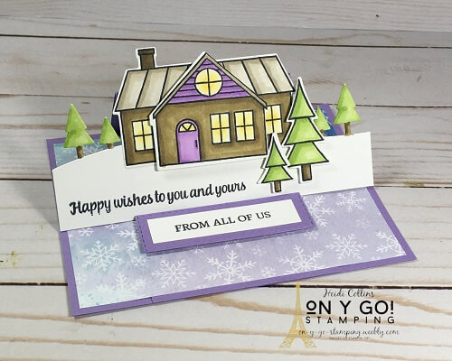 The Coming Home easel card is a quick and easy fun fold card. This card making idea comes together quickly to make a fun easel Christmas card.