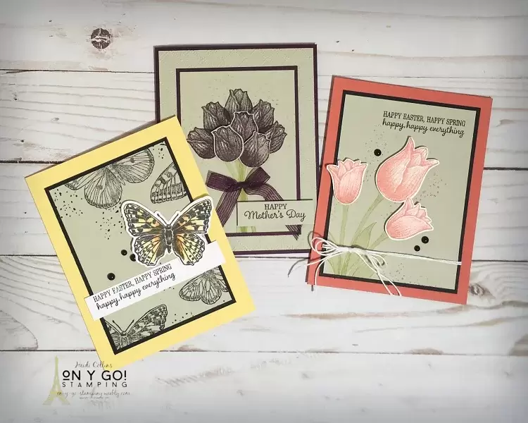 Easter and Mother's Day card ideas using the Timeless Tulips and Butterfly Brilliance stamp sets from Stampin' Up!