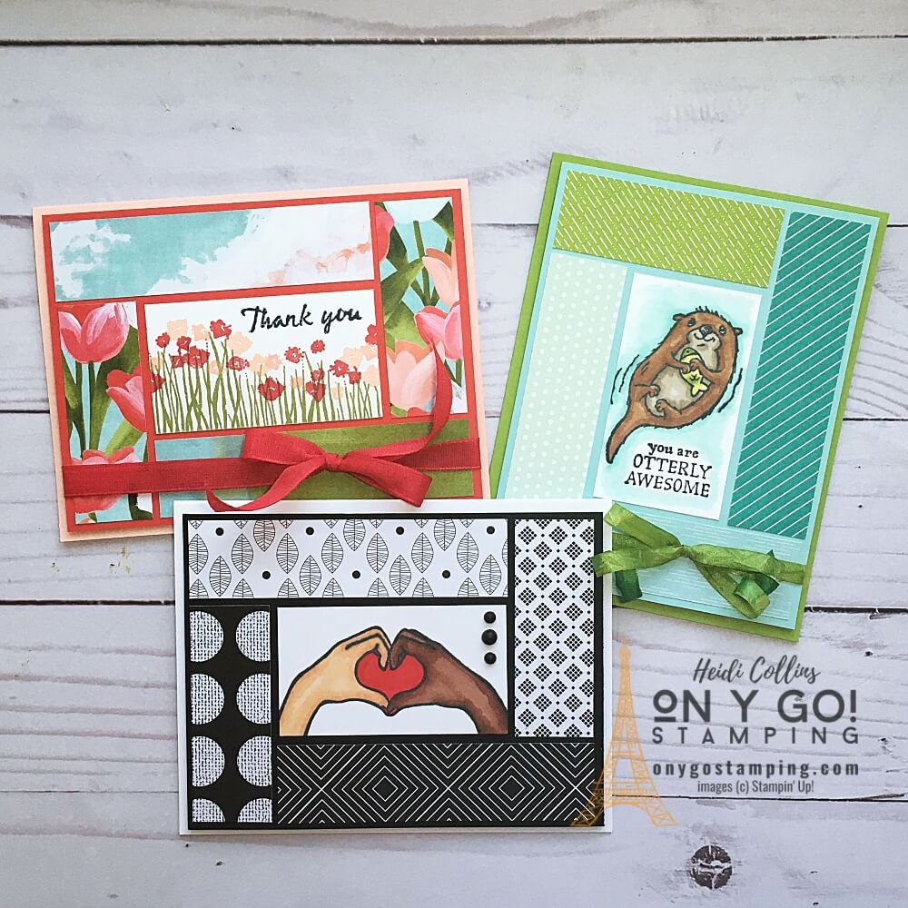 Quick and easy handmade cards using patterned paper and rubber stamps from Stampin' Up!