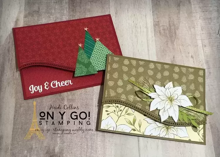Christmas gift card holder ideas using the Tree Angle stamp set and Poinsettia Place patterned paper from Stampin' Up!