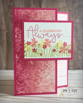 Gift card holder idea with the Field of Flowers stamp set from Stampin' Up! and the Sand & Sea patterned paper from the 2021 January-June Mini Catalog. 