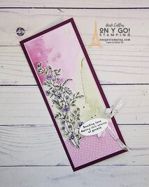 Handmade slim line card with the Dainty Delights stamp set and dies and the Dainty Flowers patterned paper from Stampin' Up!® Get this scrapbook paper free during Sale-A-Bration 2023.