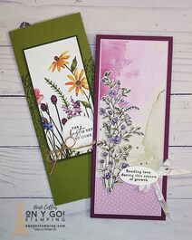 Handmade slim line cards with the Dainty Flowers patterned paper and Dainty Delights stamp set and dies from Stampin' Up!® Get the patterned paper free with a qualifying order during Sale-A-Bration 2023.