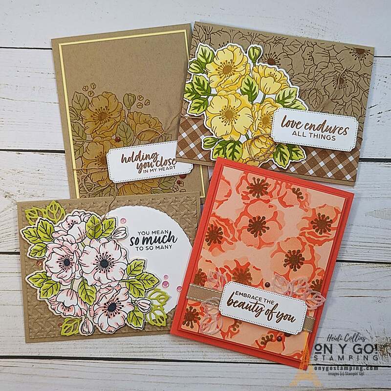 Create beautiful handmade floral cards with the Enduring Beauty stamp set and coordinating stencils from Stampin' Up! These decorative masks make it so easy to color the flowers quickly. 