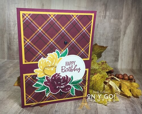 Easy card making idea using the Plaid Tidings Designer Series Paper and the All Things Fabulous stamp set from Stampin' Up! This quick card idea is based on a simple card sketch.