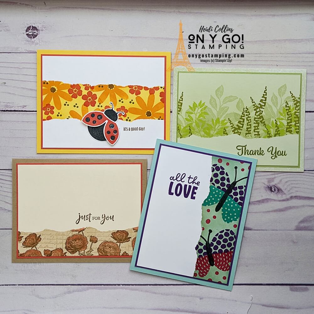 See how to do the Faux Ripped Paper Technique and a variety of handmade card samples using this cardmaking technique. It makes it so easy to make beautiful handmade cards with just stamps, ink, and paper!