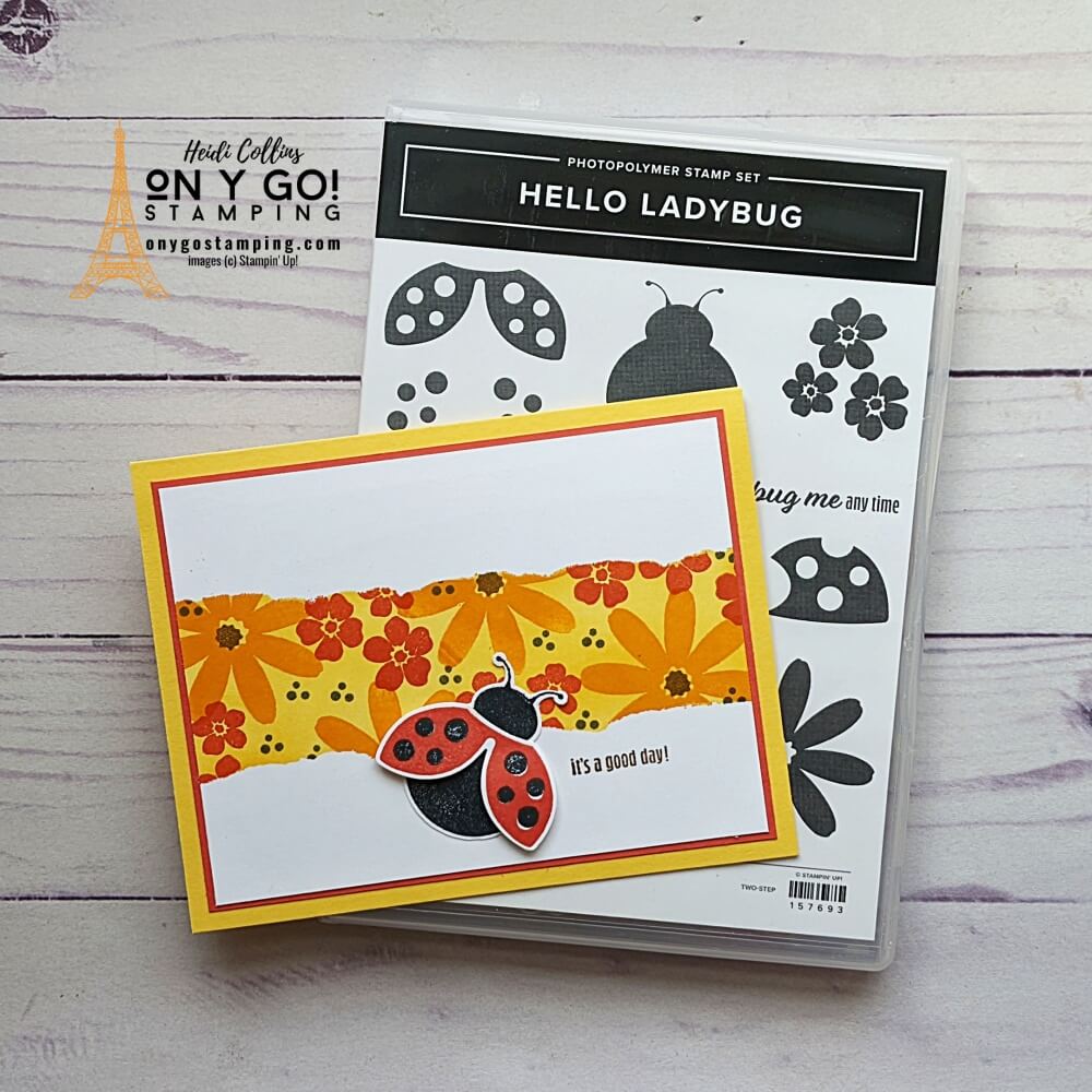Create a quick and easy card using the Faux Ripped Paper card making technique and the Hello Ladybug stamp set from Stampin' Up! This card is so easy to make with just stamps, ink, and paper. See how!