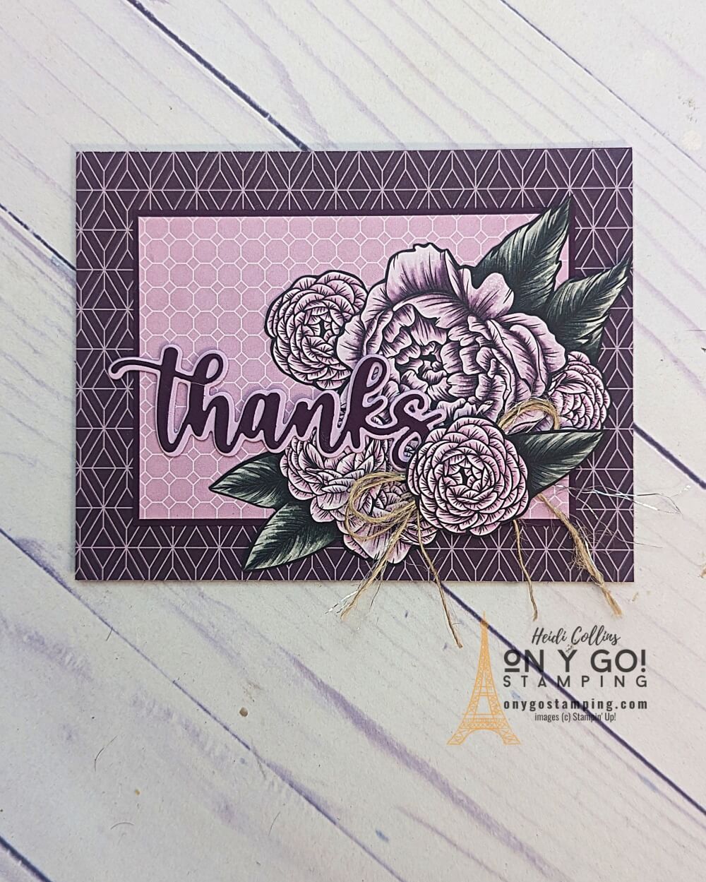DIY thank you card with the Favored Flowers patterned paper from Stampin' Up!® Get this paper FREE during Sale-A-Bration 2023.