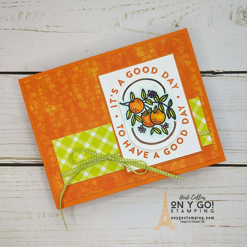 Bright and cheery handmade card using the Filled with Happiness stamp set from Stampin' Up!®️ I finished this card with the Stargazing and Glorious Gingham patterned papers. 