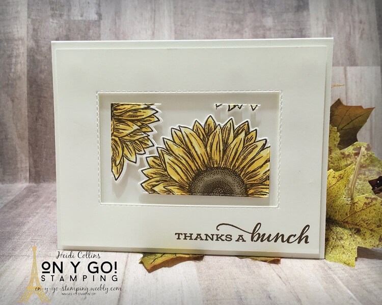 Floating Frame card making technique with card samples using the Celebrate Sunflowers stamp set from Stampin' Up! Create beautiful fall thank you cards with this simple card making technique.