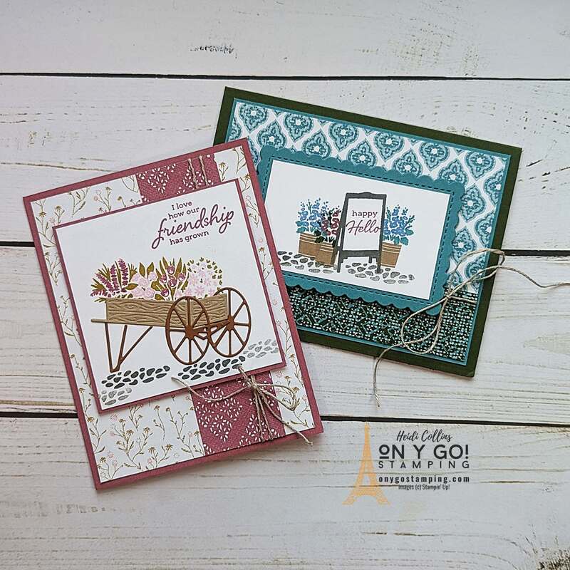 Use the Flower Cart stamp set and Poetic Expressions patterned paper from Stampin' Up!®️ to create beautiful handmade cards bursting with flowers. I even have a fun fold card to share with you! See the complete video tutorial.
