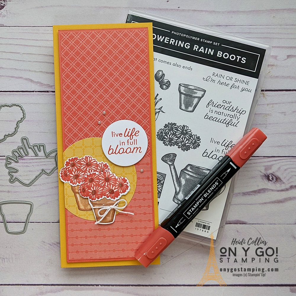 Use the Flowering Rain Boots stamp set to make a floral card for spring. 