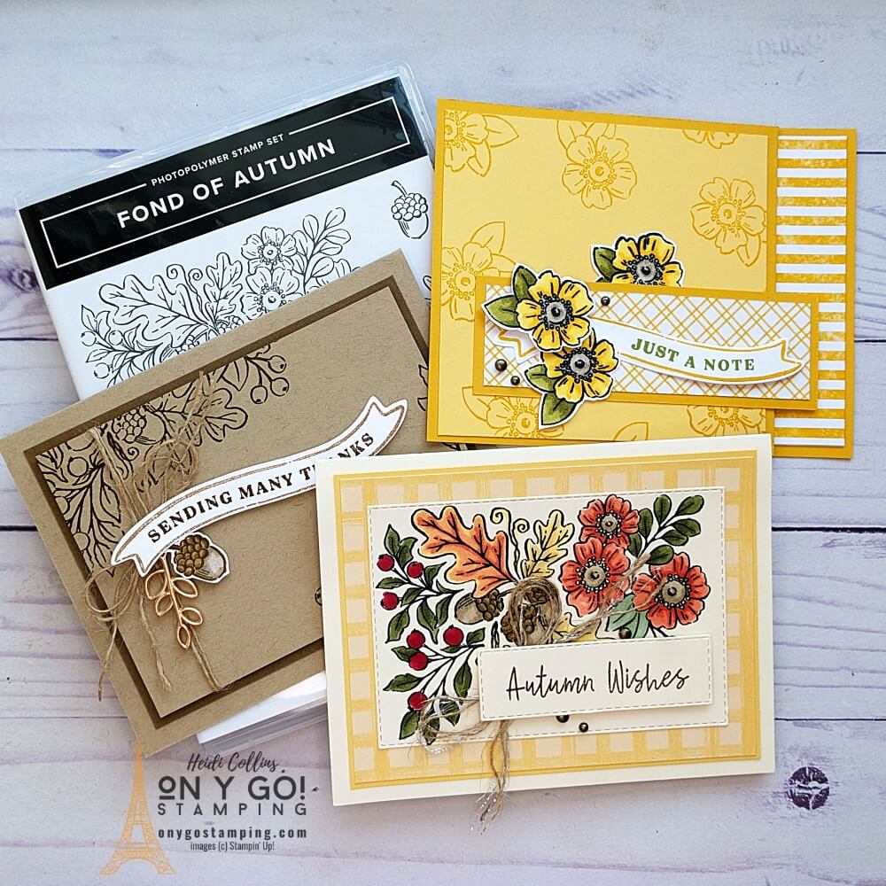 Use the Fond of Autumn stamp set from Stampin' Up!® to create beautiful fall cards. See the full video tutorial on how to make these cards or grab the tutorial bundle.