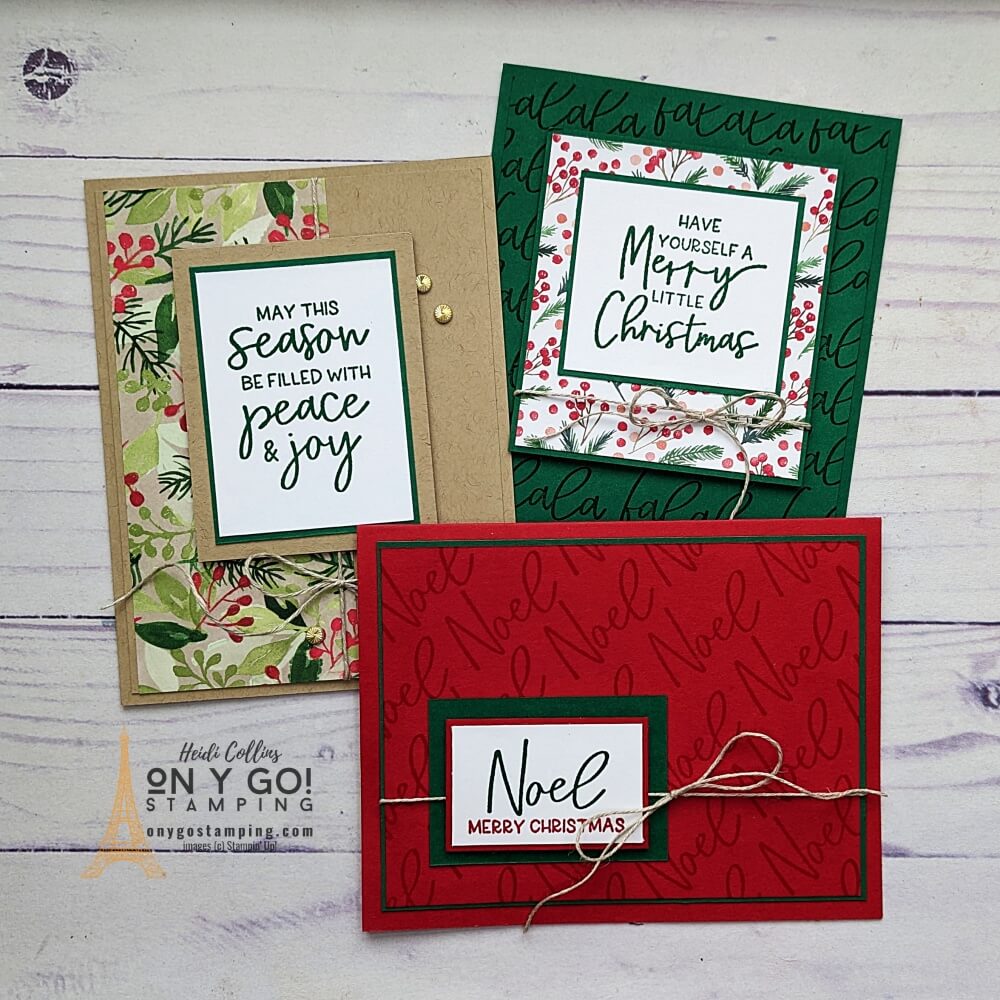 Create beautiful handmade Christmas cards quickly with the Framed & Festive stamp set and the Painted Christmas patterned paper from Stampin' Up!®
