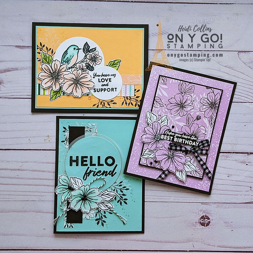Handmade cards using the Friendly Hello stamp set and patterned paper. Get this bundle free from Stampin' Up! during Sale-A-Bration 2022.