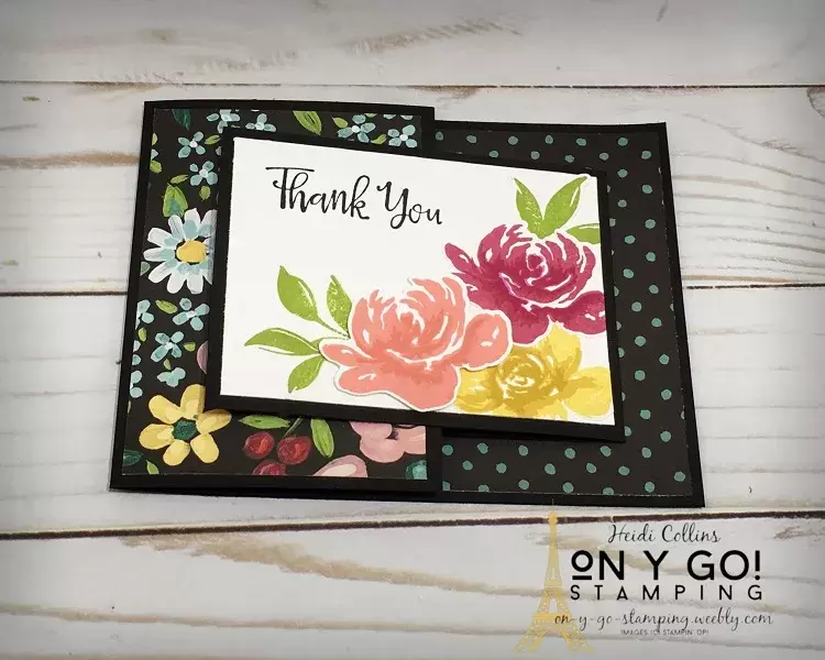 Fancy fold card design with the Flower and Field patterned paper from Stampin' Up! Get this patterned paper free with a $50 purchase in January and February!