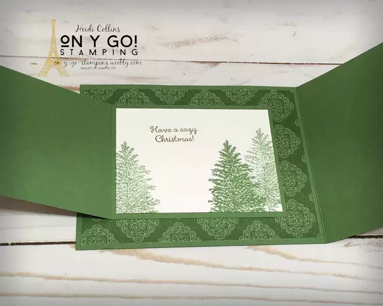 Inside a fancy fold card design using the Merry Moose stamp set and 'Tis the Season patterned paper from Stampin' Up!