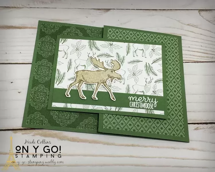 Say Merry Christmas with this fun fold card making idea using the Merry Moose stamp set and 'Tis the Season patterned paper from Stampin' Up!