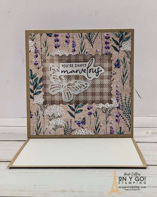 Beautiful floral shadow box card. This fun fold card is easy to make with the Perennial Lavender patterned paper and coordinating stamps and dies from Stampin' Up!®️